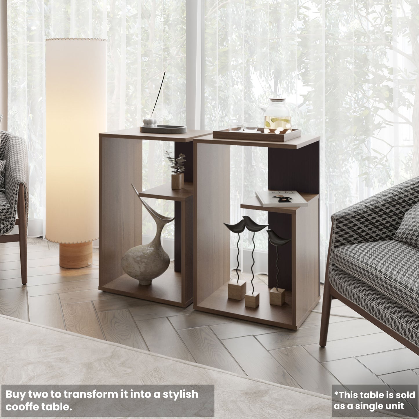 FM FURNITURE Vega Modern Side Table, Living Room Open Shelf