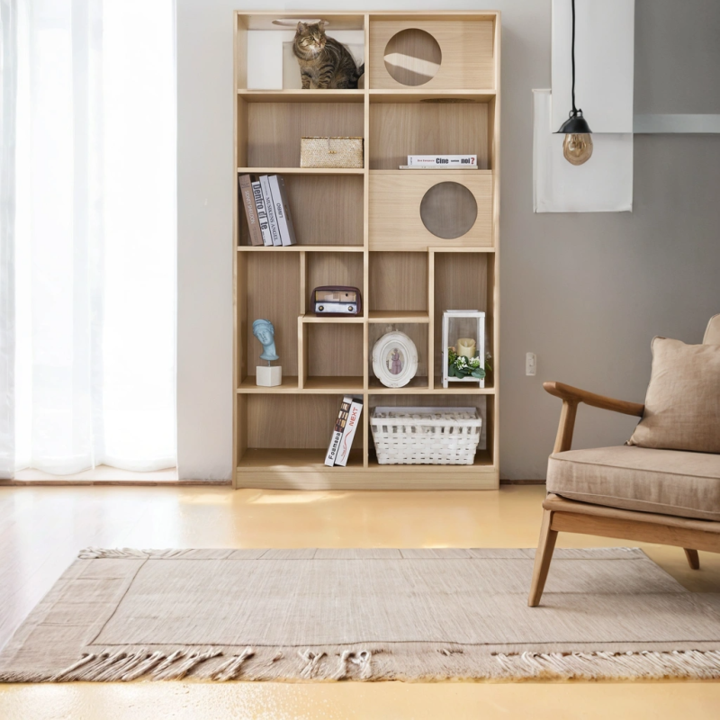 Modern Cat House Bookcase for Living Room Hidden Litter Box