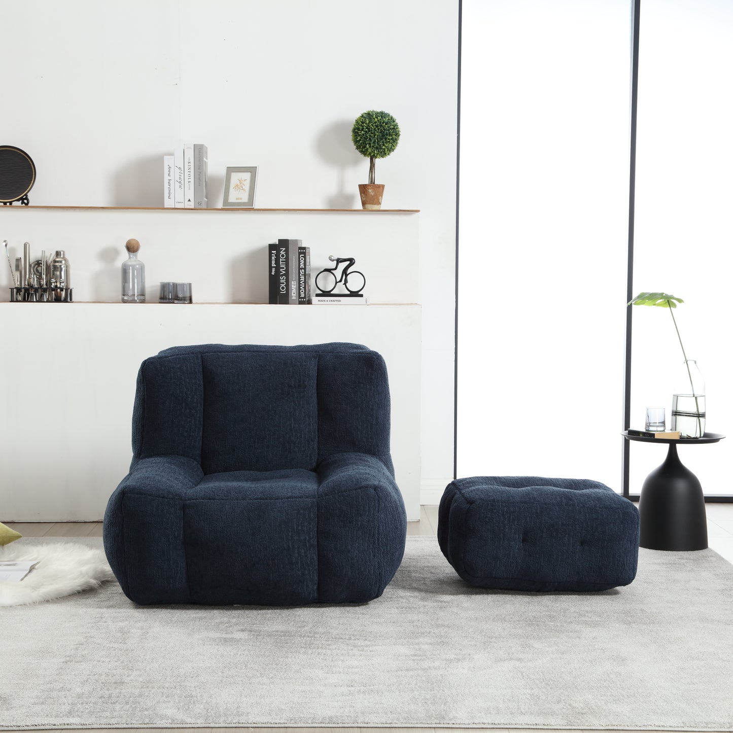 Modern Plush Bean Bag Chair for Living Room with Ottoman