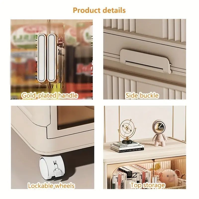 Modern Folding Closet Cabinet with Wheels, 3-Tier
