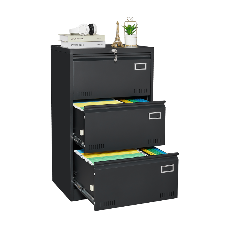 Sleek 3-Drawer Lateral File Cabinet for Home Office, Locking
