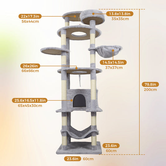 Modern Gray Cat Tree for Living Room, Cozy Hideaway