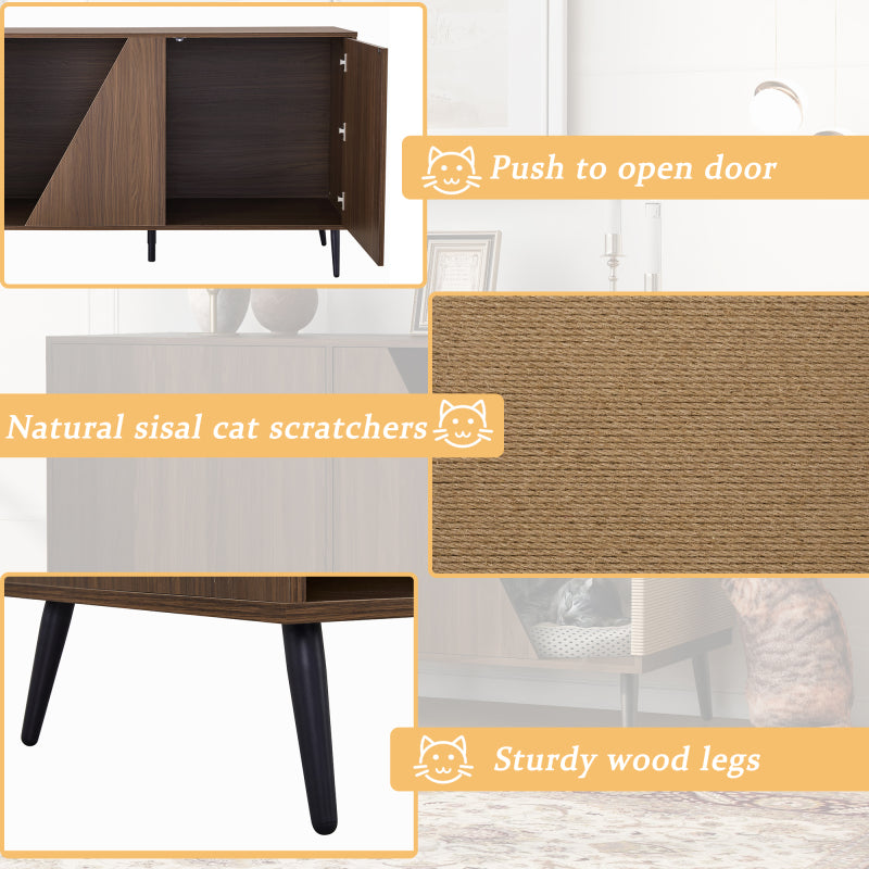 Modern Walnut End Table for Living Room, Hidden Litter Box