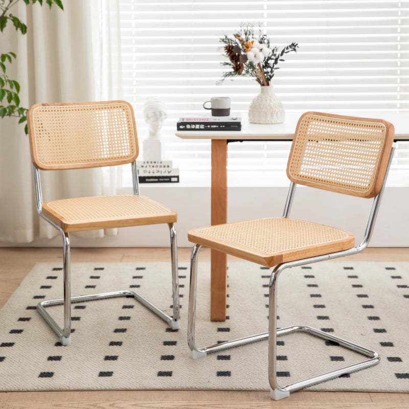 RR Mid-Century Dining Chairs, Velvet & Rattan, Set of 2