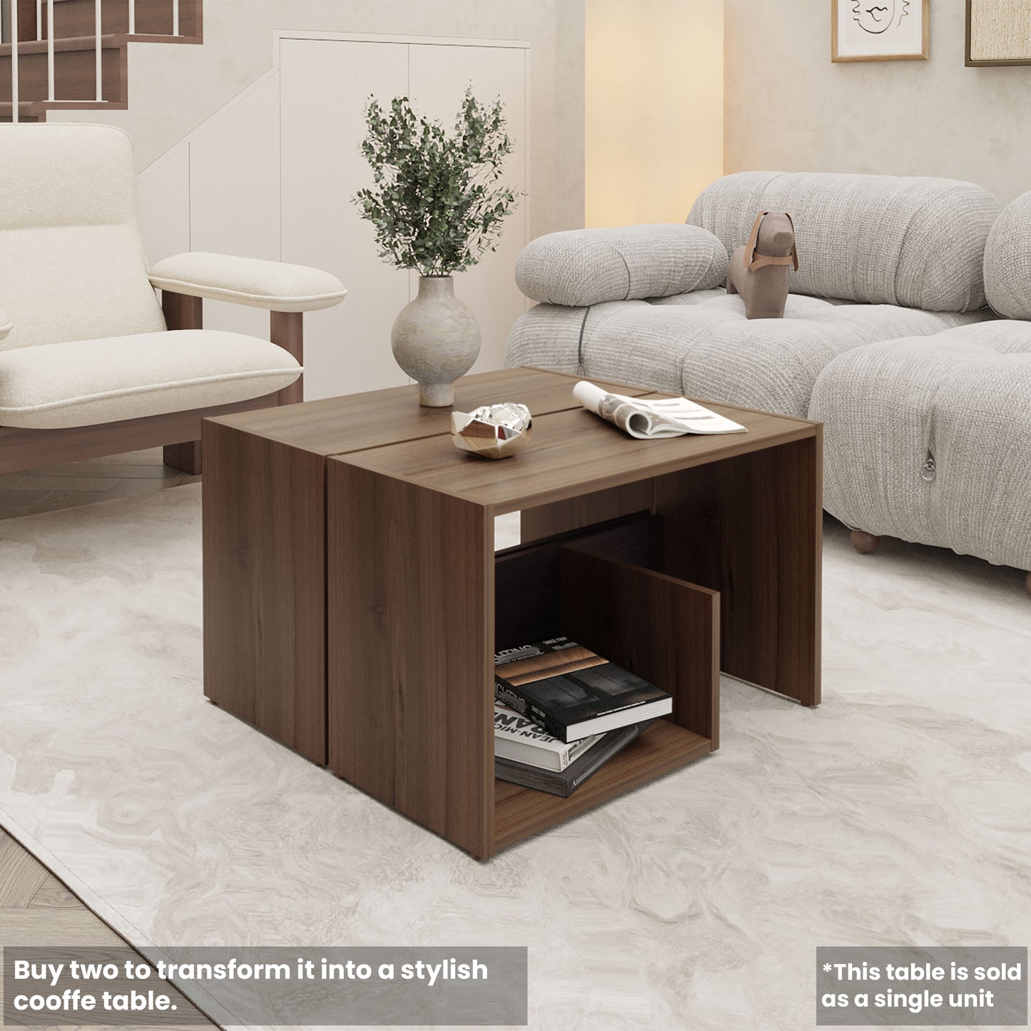 FM FURNITURE Vega Modern Side Table, Living Room Open Shelf