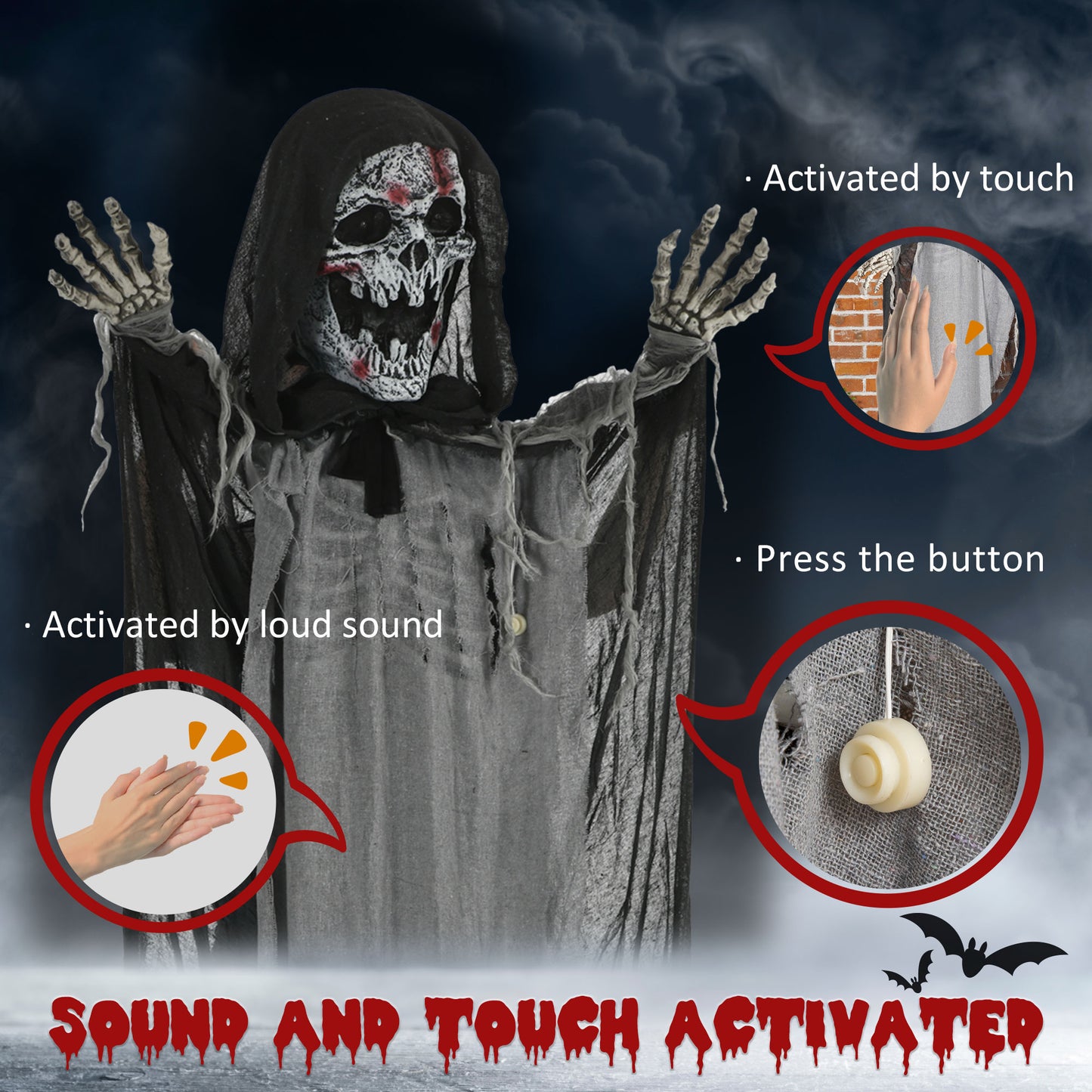 Outsunny Life-Size Skeleton Witch Yard Prop Motion & Sound