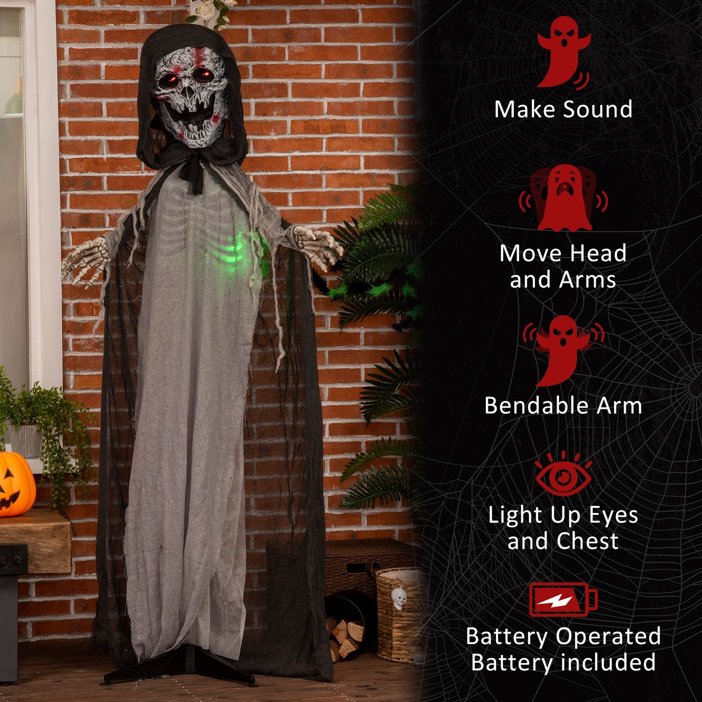 Outsunny Life-Size Skeleton Witch Yard Prop Motion & Sound