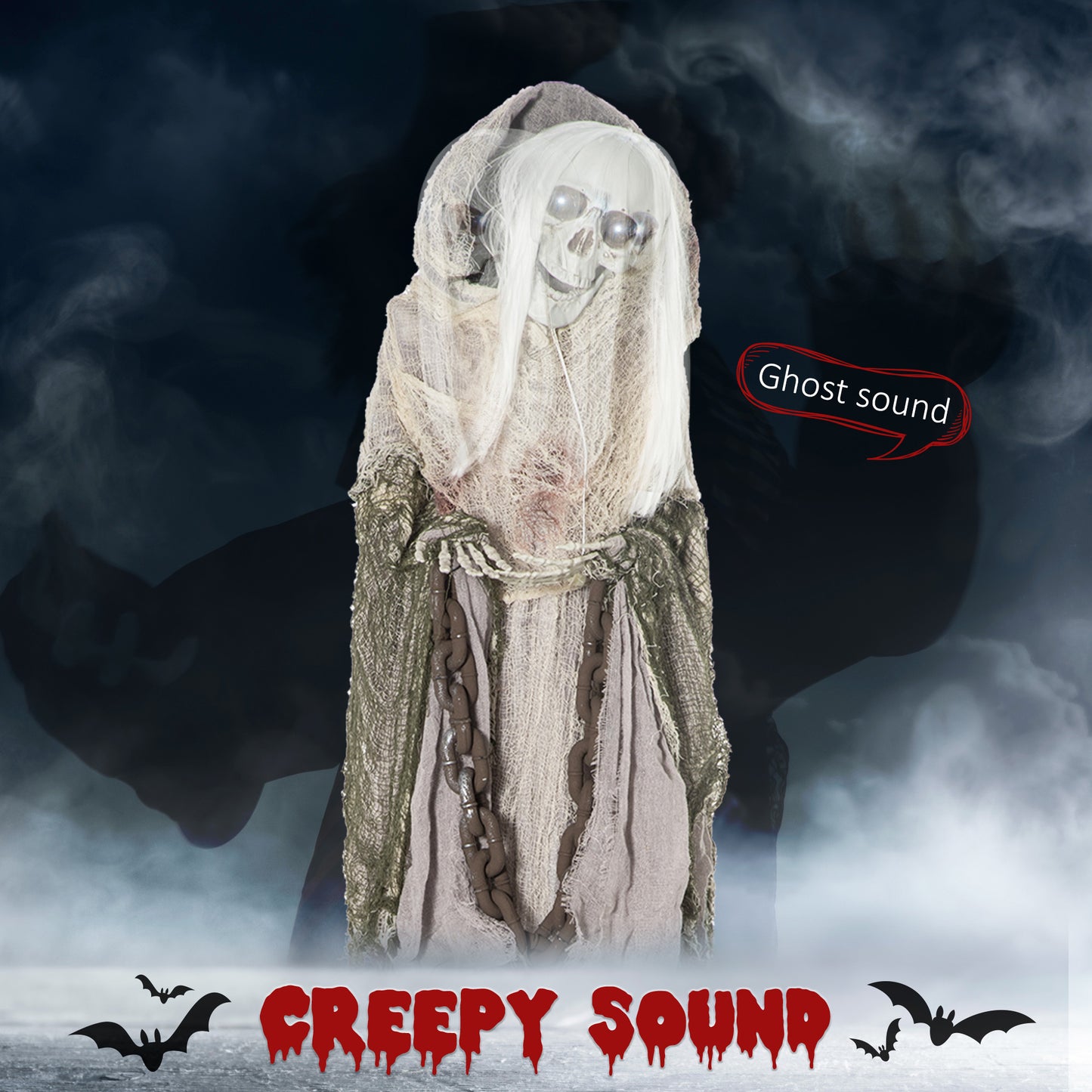 Outsunny 74in Skeleton Witch, Halloween Yard, Sound & Motion
