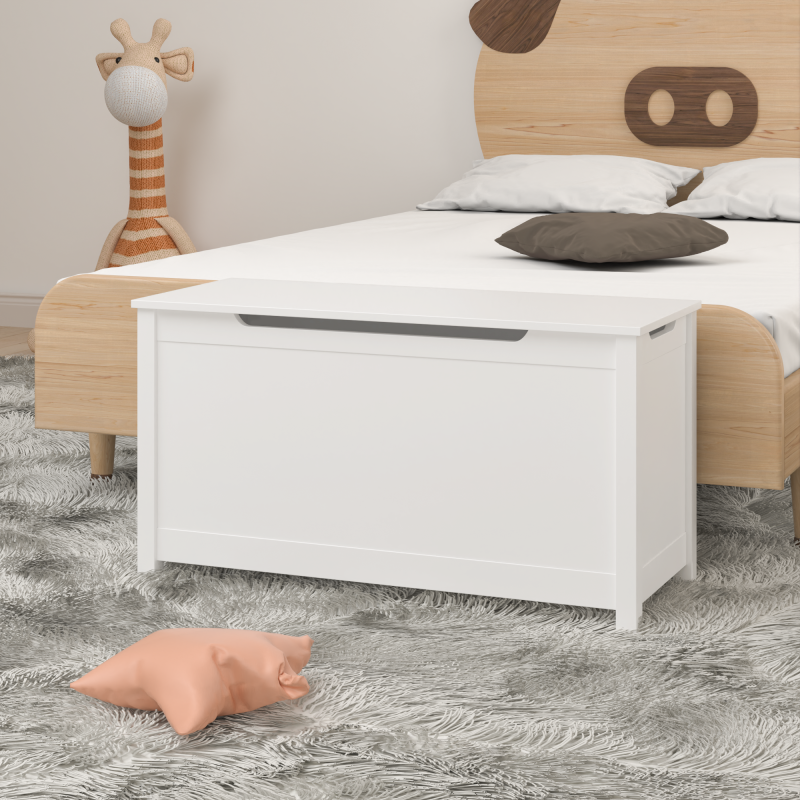 White Kids' Toy Box for Playroom with Safety Hinged Lid