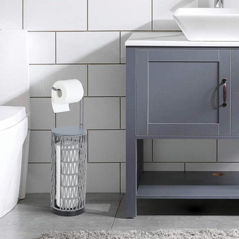 Boho Rattan Toilet Paper Holder Stand for Bathroom, 3-Roll