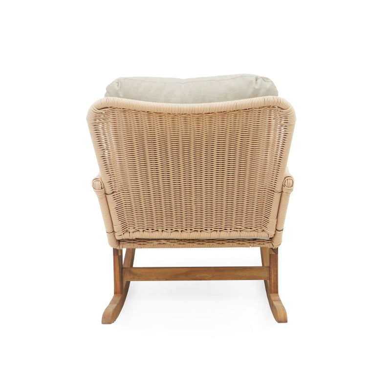 Modern Beige Wicker Rocker for Indoor/Outdoor, Soft Cushions