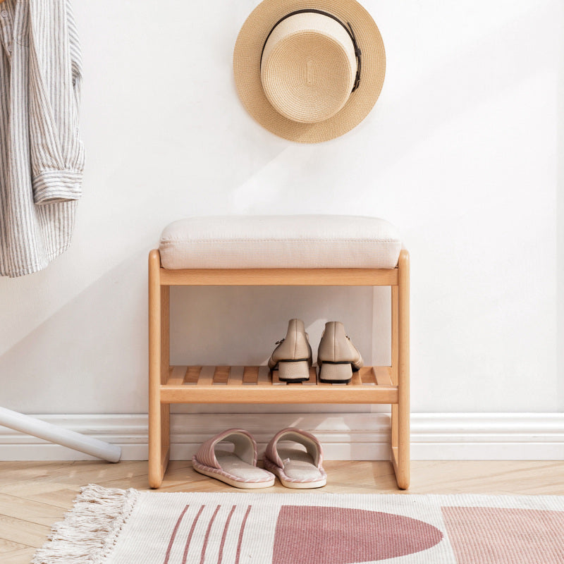 Walnut Solid Wood Entryway Shoe Bench with Cushioned Seat