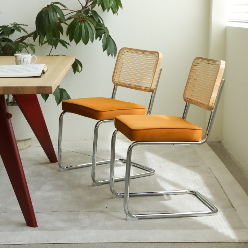RR Mid-Century Dining Chairs, Velvet & Rattan, Set of 2