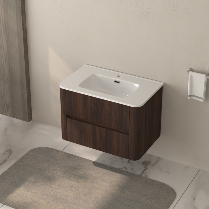 Dark Walnut 30" Floating Bathroom Vanity, Integrated Sink