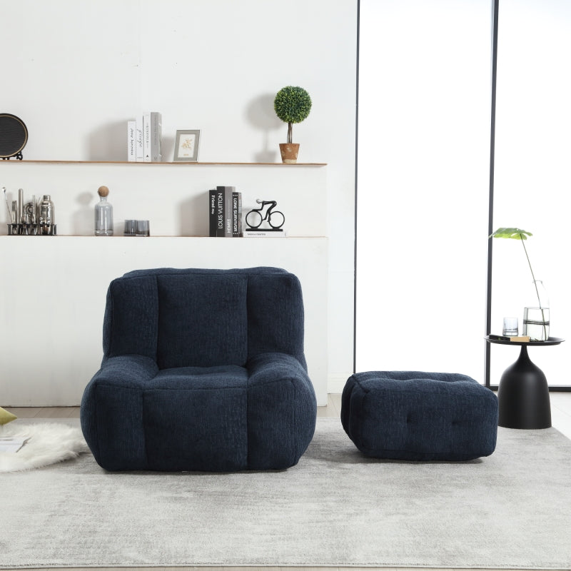 Modern Plush Bean Bag Chair for Living Room with Ottoman