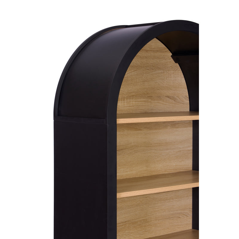 Mid-Century Tall Arched Bookcase with Door for Living Room