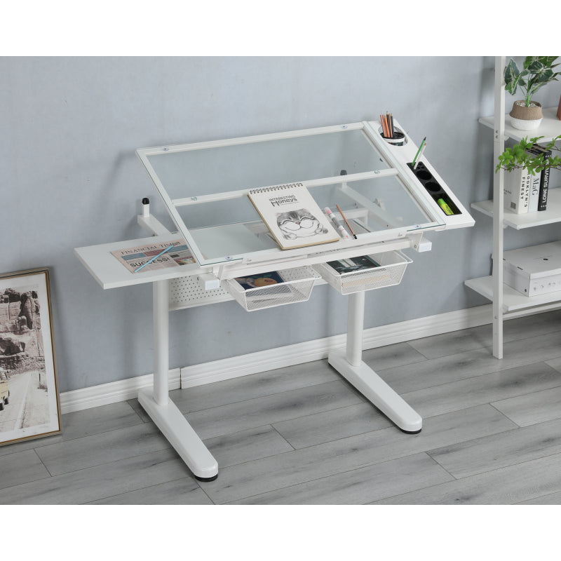 Industrial Drafting Table & Stool for Studio, Hand Crank