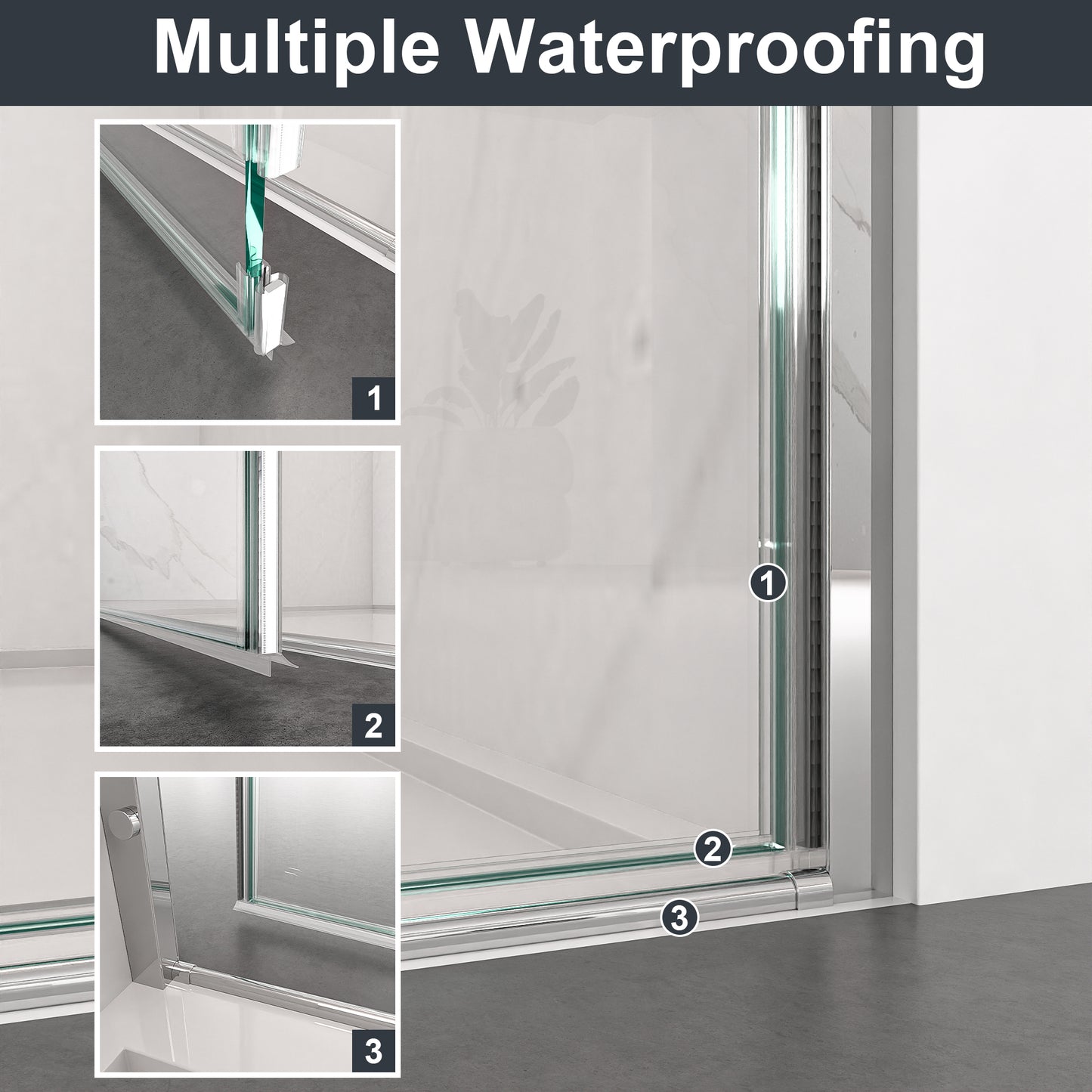 Semi-Frameless Chrome Pivot Shower Door for Bath 1/4" Glass