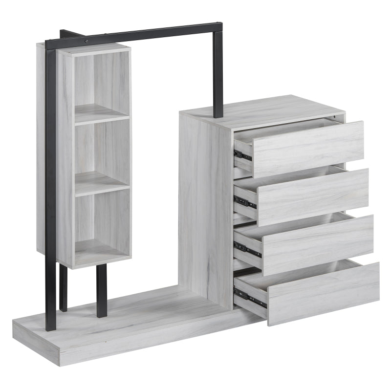 Sleek White Bedroom Wardrobe, 4 Drawers & 3 Shelves