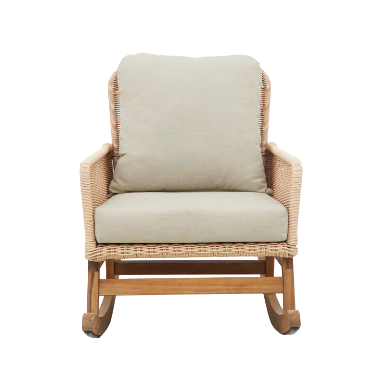 Modern Beige Wicker Rocker for Indoor/Outdoor, Soft Cushions