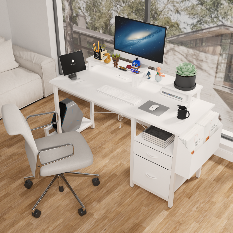 Rustic Brown Computer Desk for Home Office with Outlets