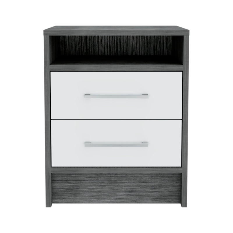 Eter Modern Bedside Table with 2 Drawers, Smokey Oak/White
