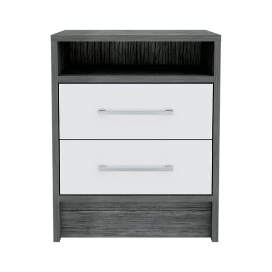 Eter Modern Bedside Table with 2 Drawers, Smokey Oak/White