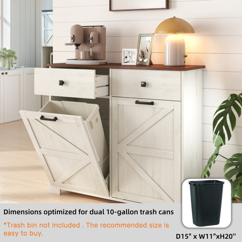 Farmhouse Barn-Door Double Tilt-Out Kitchen Trash Cabinet
