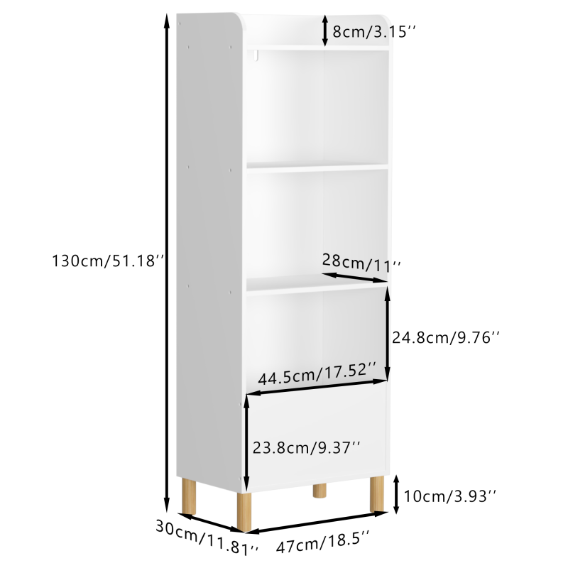 Modern 4-Tier Kids Bookcase for Playroom with Toy Storage