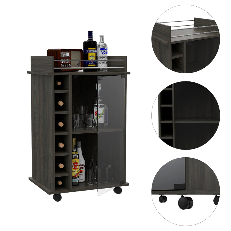 Dukat Espresso Bar Cart for Home, 6-Bottle Rack, Rolling