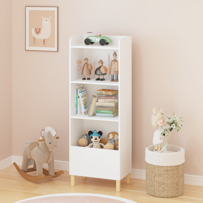 Modern 4-Tier Kids Bookcase for Playroom with Toy Storage