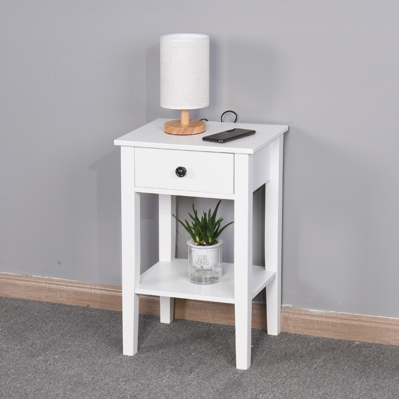 Classic White Living Room Side Table with Drawer