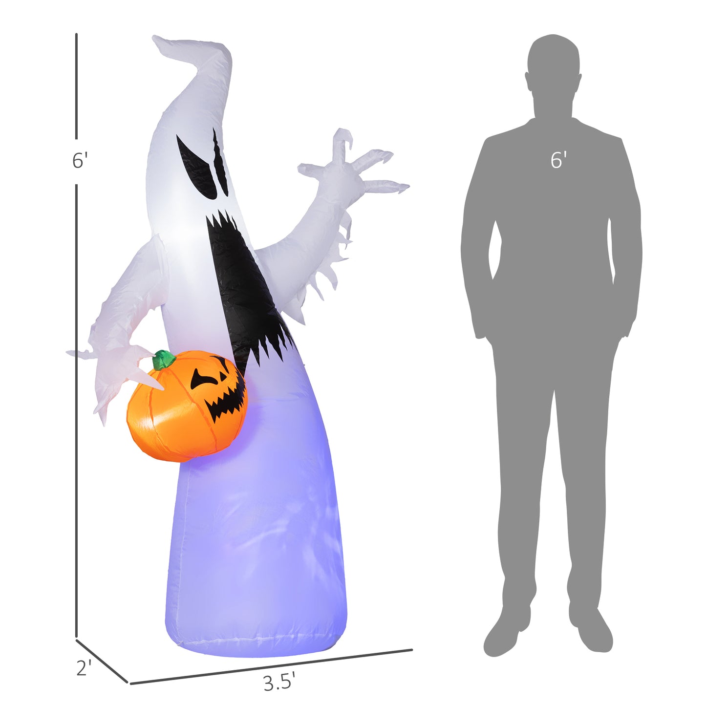 HOMCOM Halloween Yard Inflatable Ghost with Pumpkin, LED