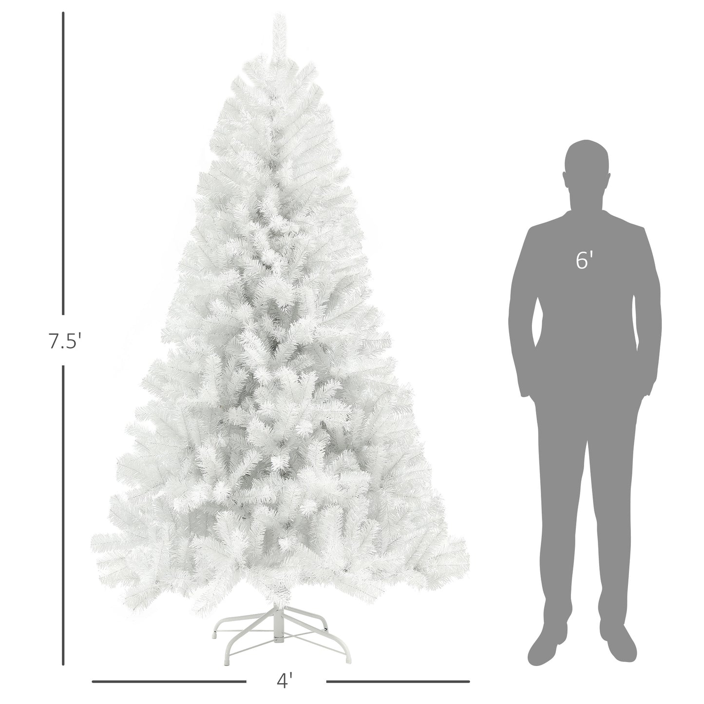 HOMCOM 7.5ft Unlit White Christmas Tree for Home, Auto-Open