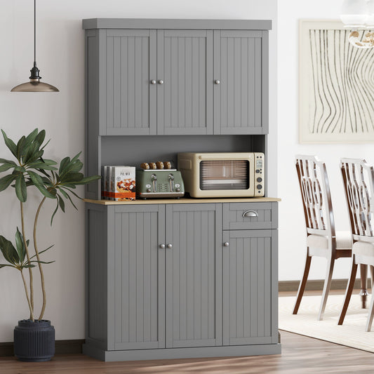 Modern Farmhouse Buffet Hutch by HOMCOM with Microwave Shelf