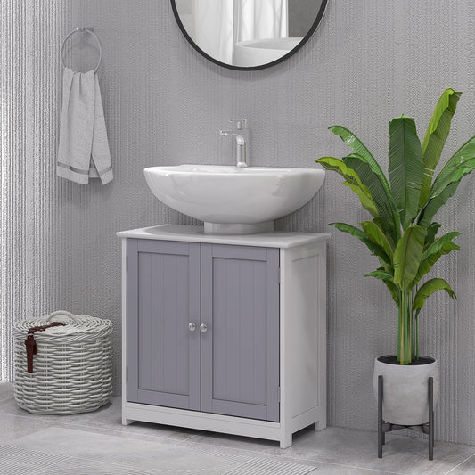 Two-Tone kleankin Bath Vanity Cabinet, U-Cut & Adj. Shelf