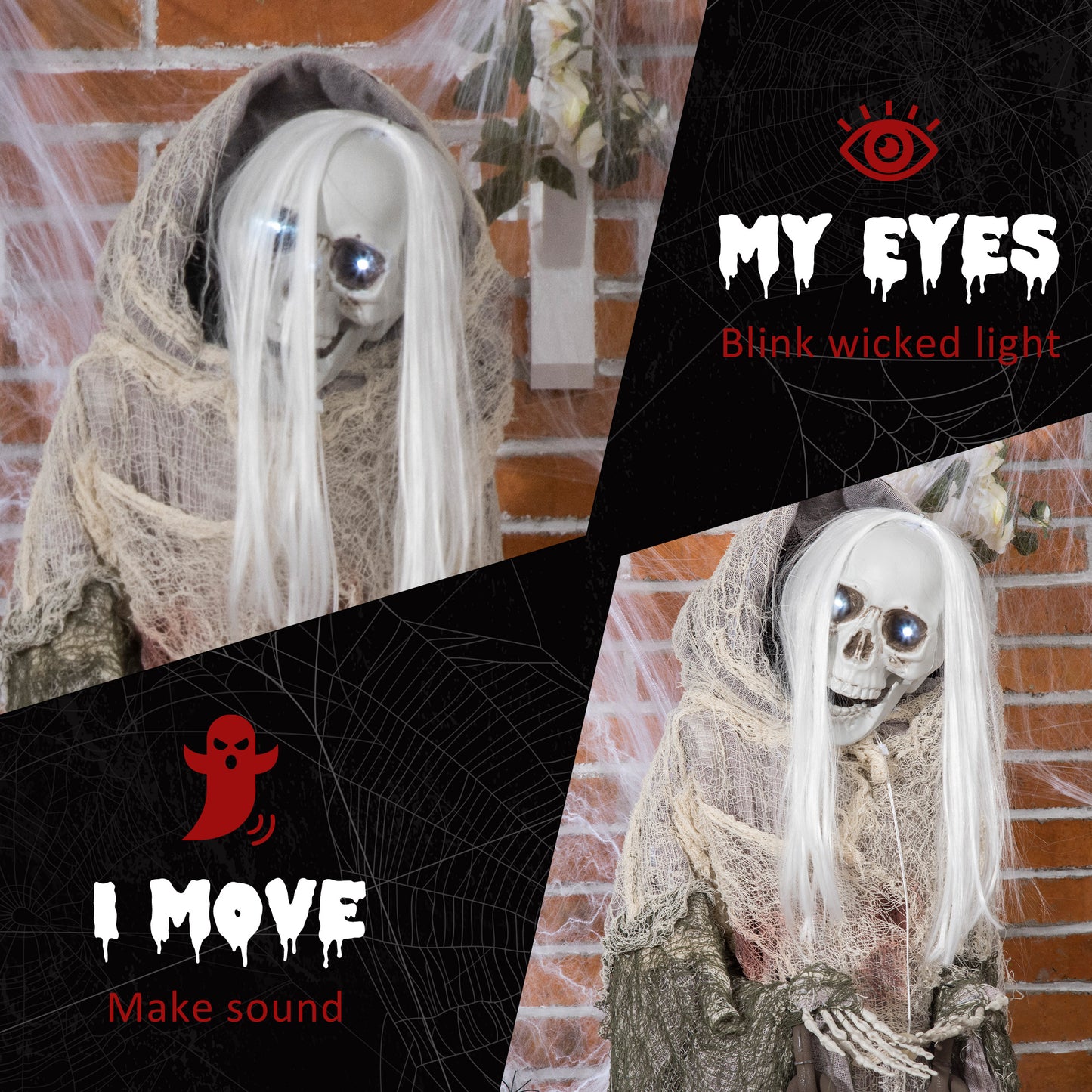 Outsunny 74in Skeleton Witch, Halloween Yard, Sound & Motion