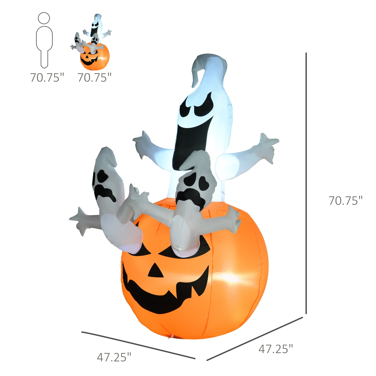 HOMCOM 6' Halloween Inflatable Pumpkin & Ghosts, LED Yard