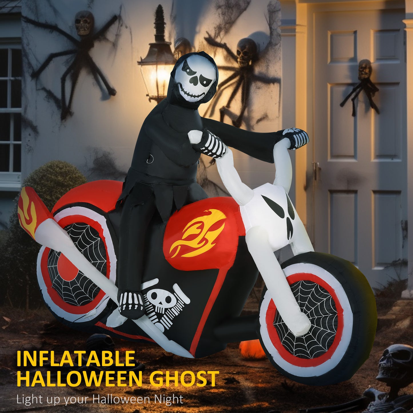 HOMCOM Spooky Inflatable Yard Decor, 7.5' LED Ghost Biker
