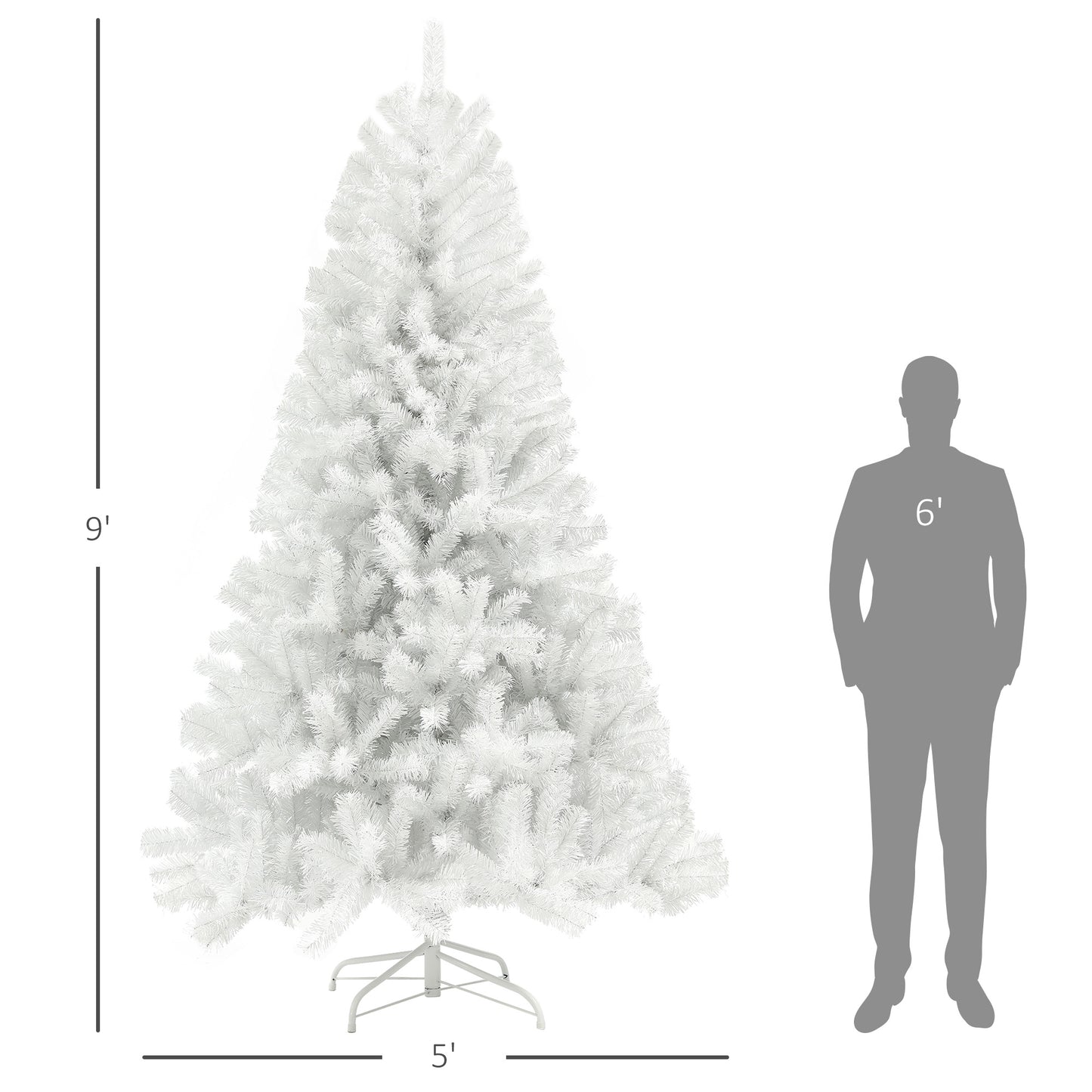 HOMCOM White 9ft Faux Christmas Tree for Holidays, Auto-Open