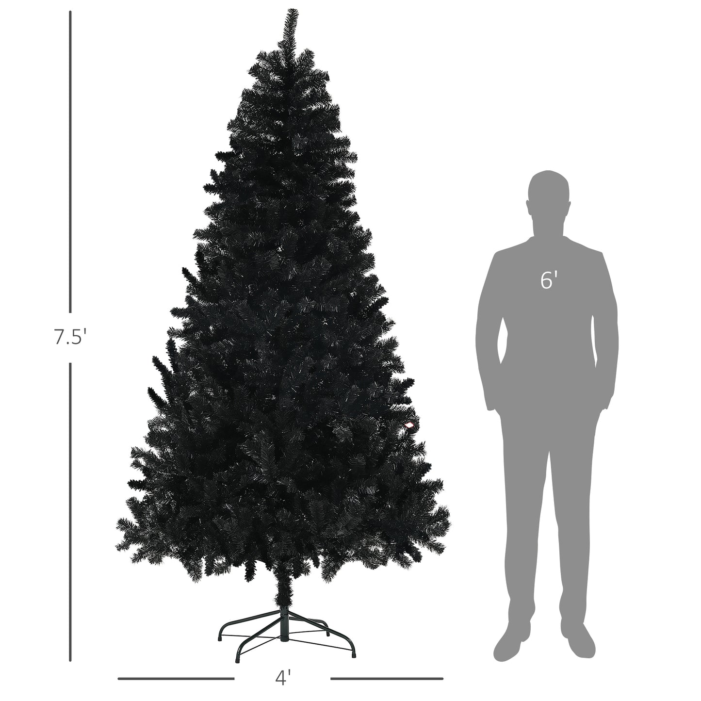 HOMCOM Black Christmas Tree 7.5ft Unlit Auto-Open Steel Base