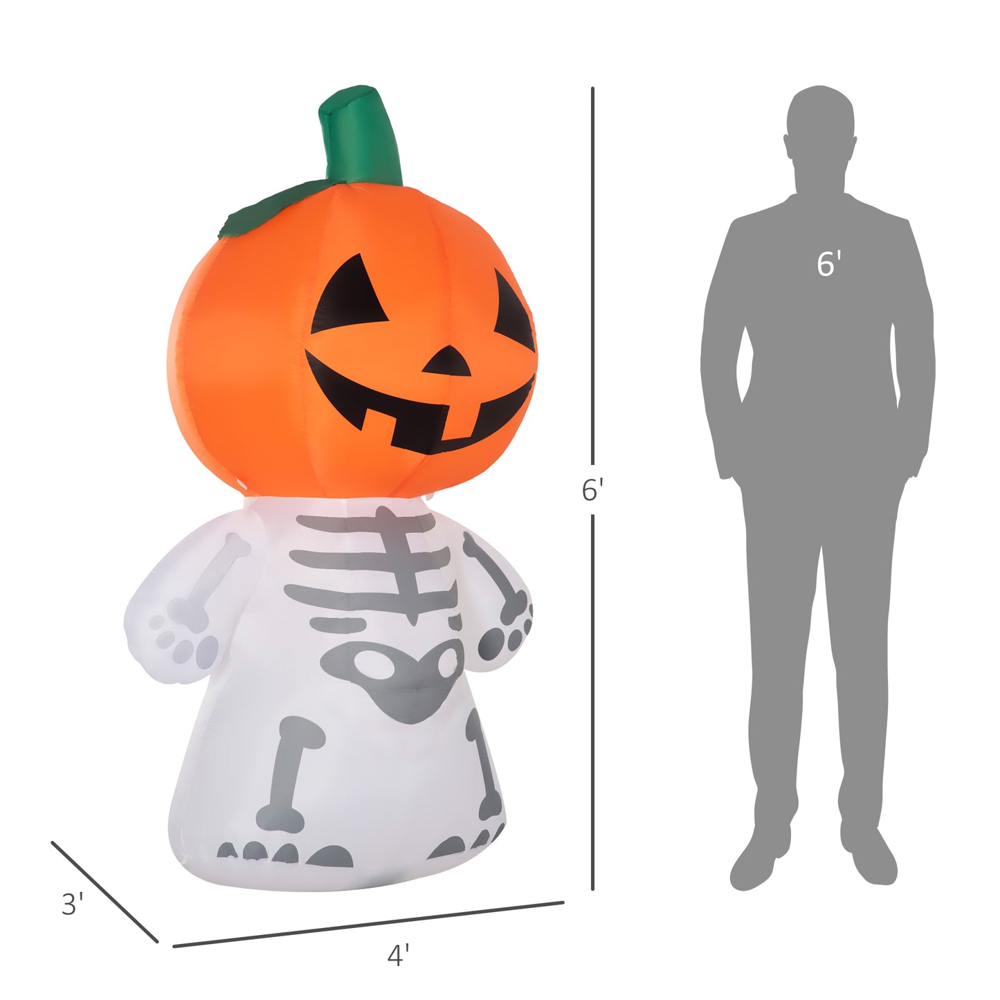 HOMCOM Halloween Inflatable Yard Decor 6ft LED Ghost Pumpkin