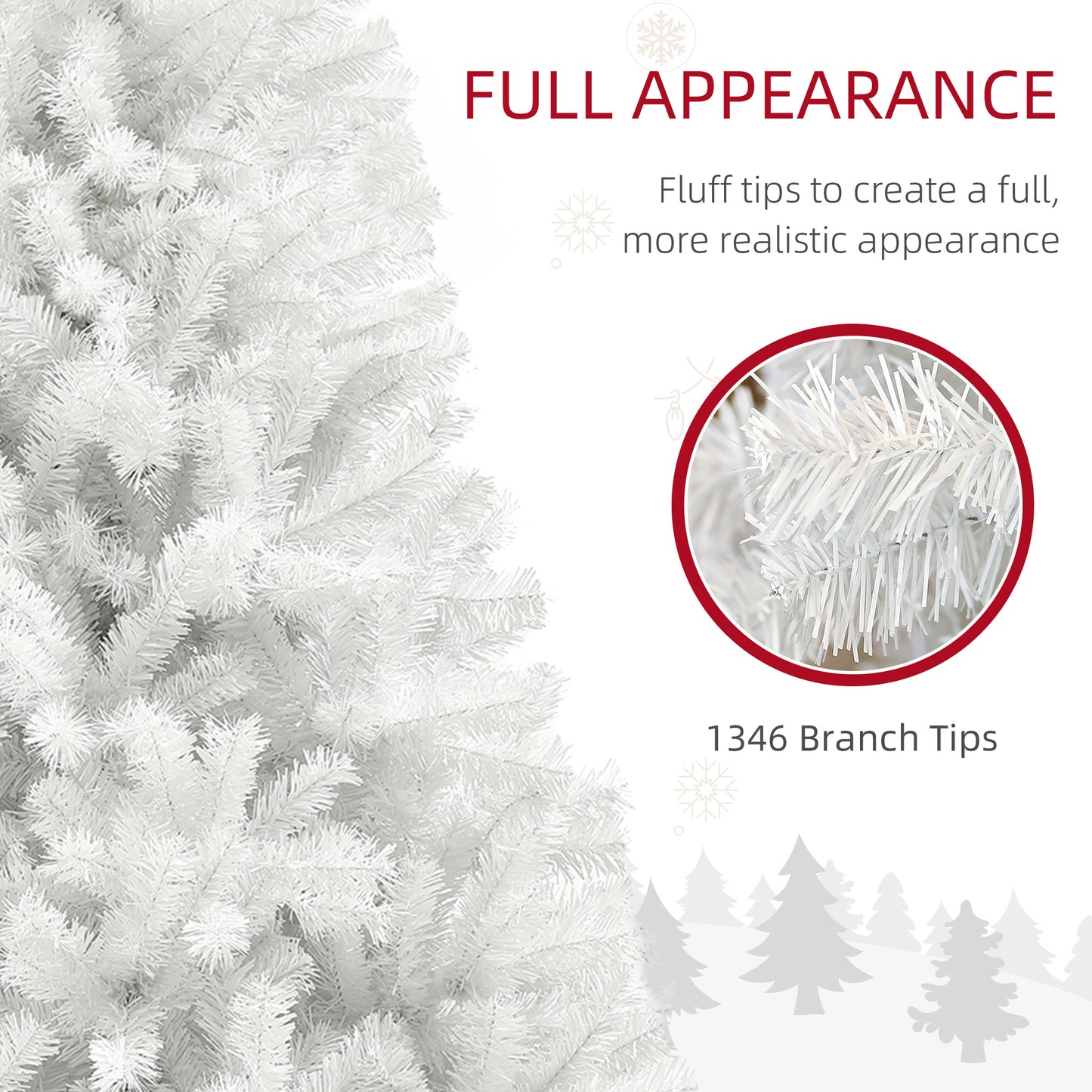 HOMCOM 7.5ft Unlit White Christmas Tree for Home, Auto-Open