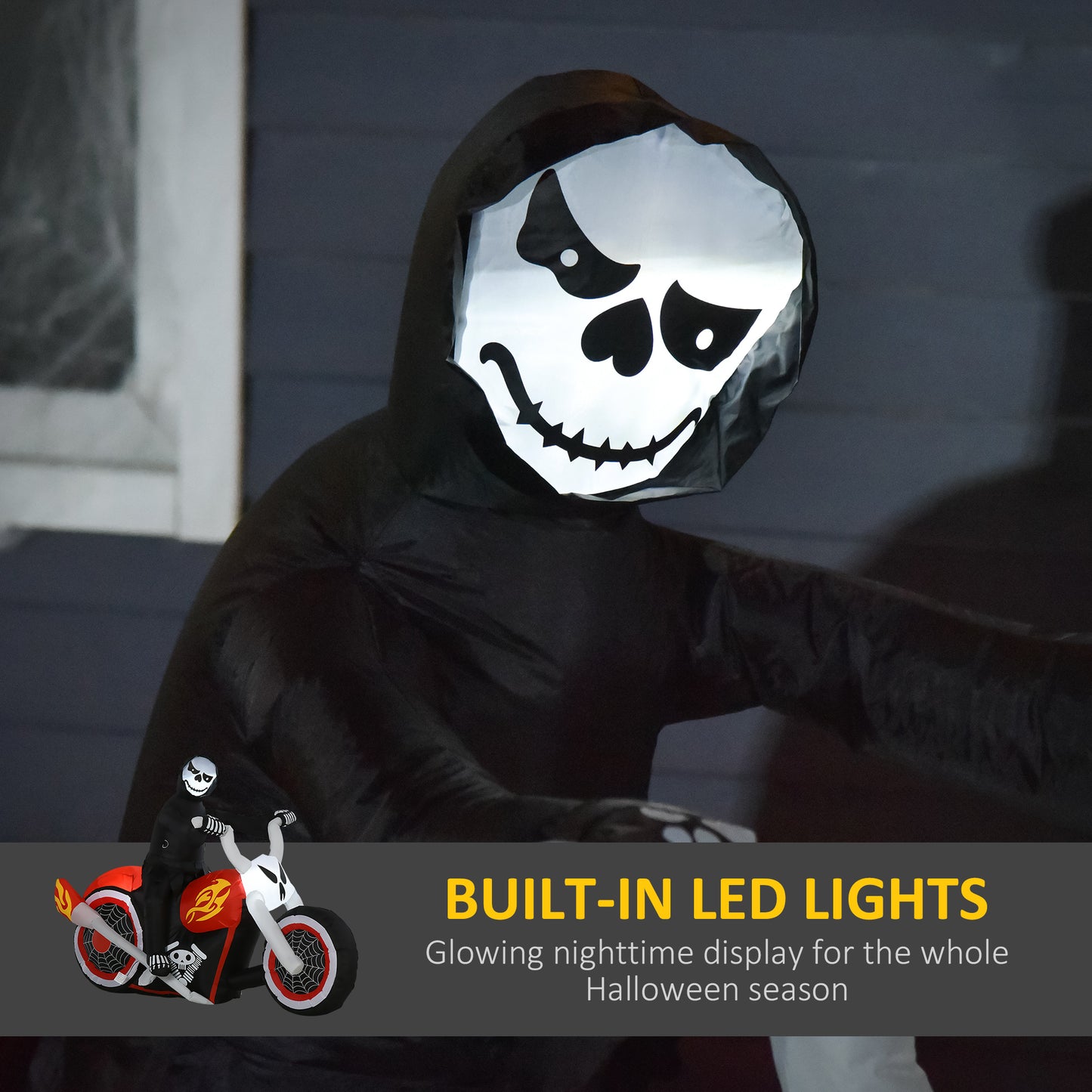 HOMCOM Spooky Inflatable Yard Decor, 7.5' LED Ghost Biker