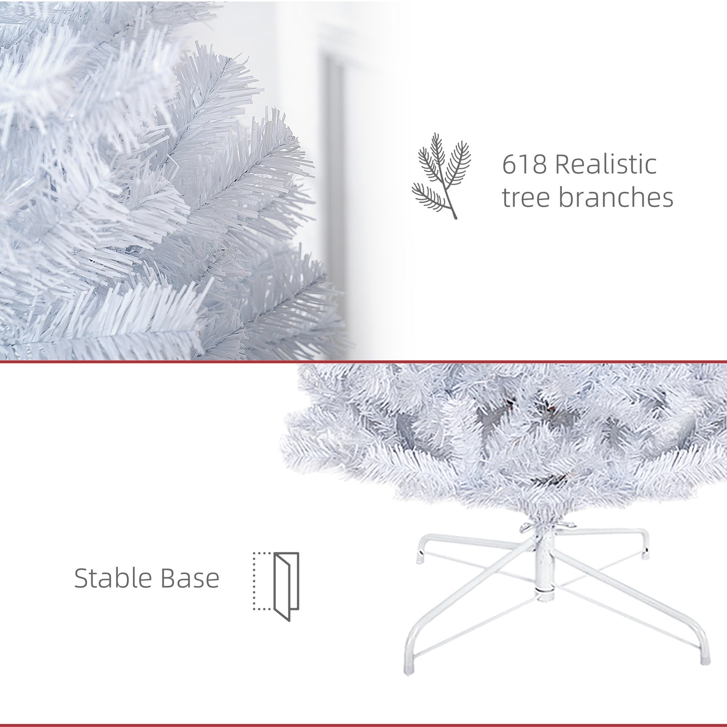 HOMCOM White Pencil Christmas Tree for Home, 6ft, 618 Tips