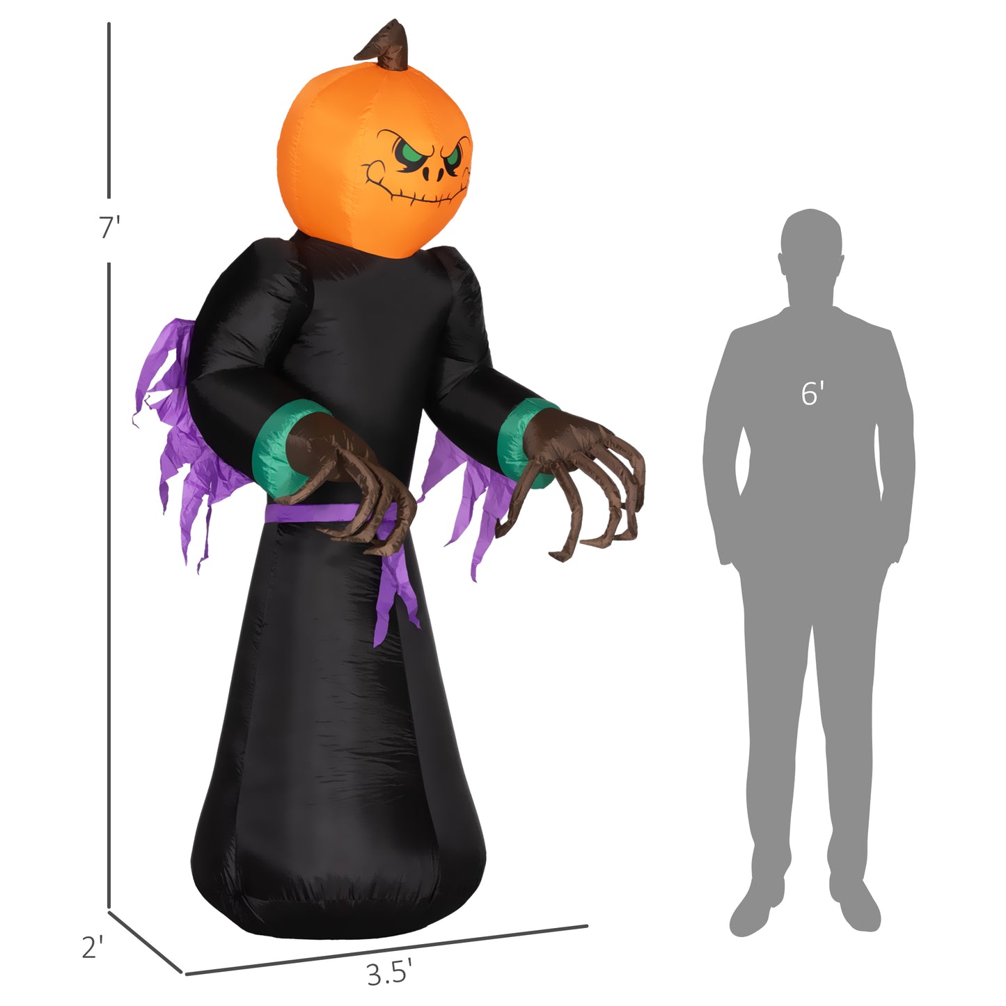 HOMCOM Halloween Reaper & Pumpkin Yard Inflatable, 7ft LED