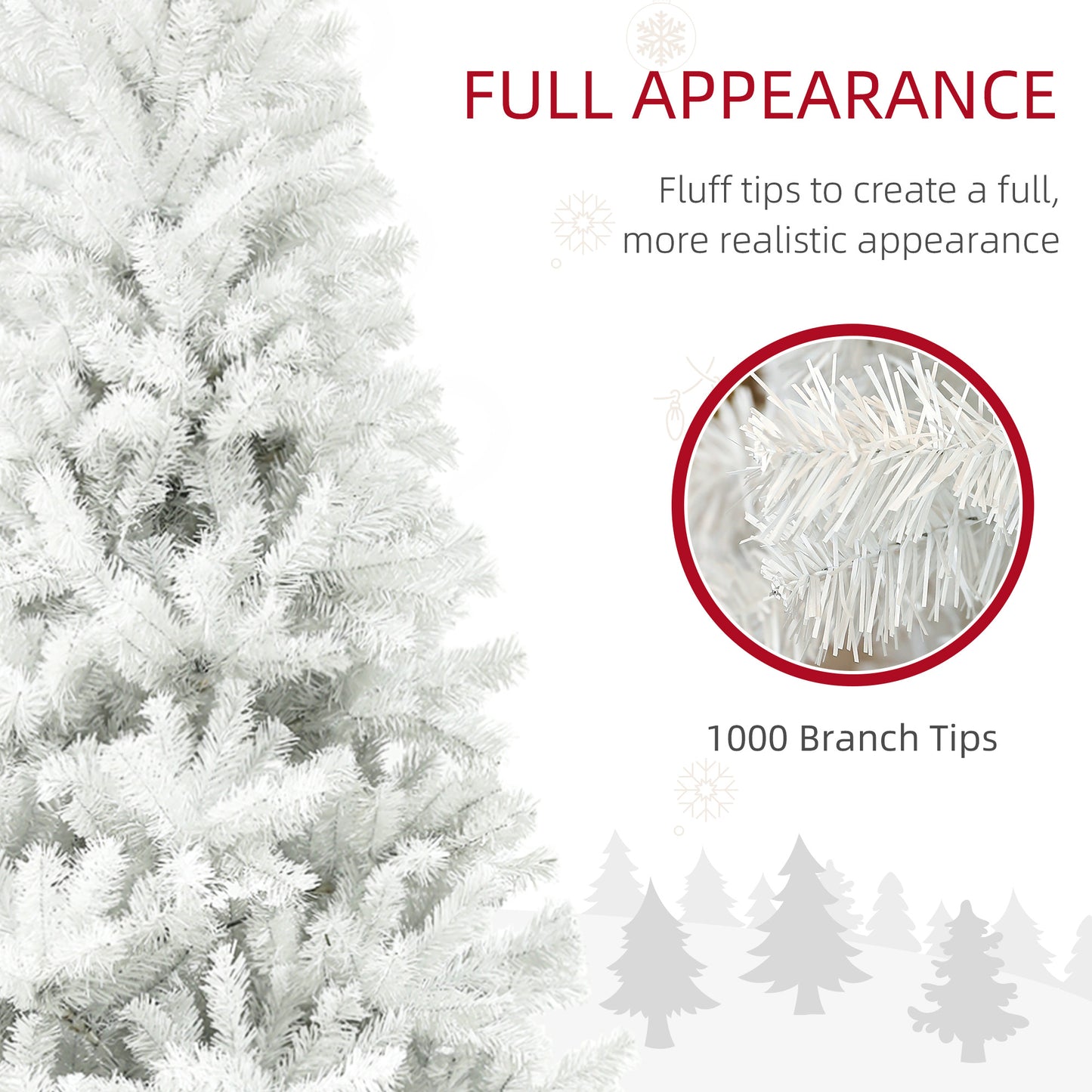 HOMCOM White 6 ft Unlit Christmas Tree 1,000 Tips, Auto-Open
