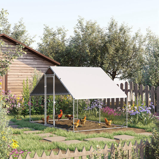 PawHut Metal Walk-In Chicken Run, Backyard All-Weather Cover