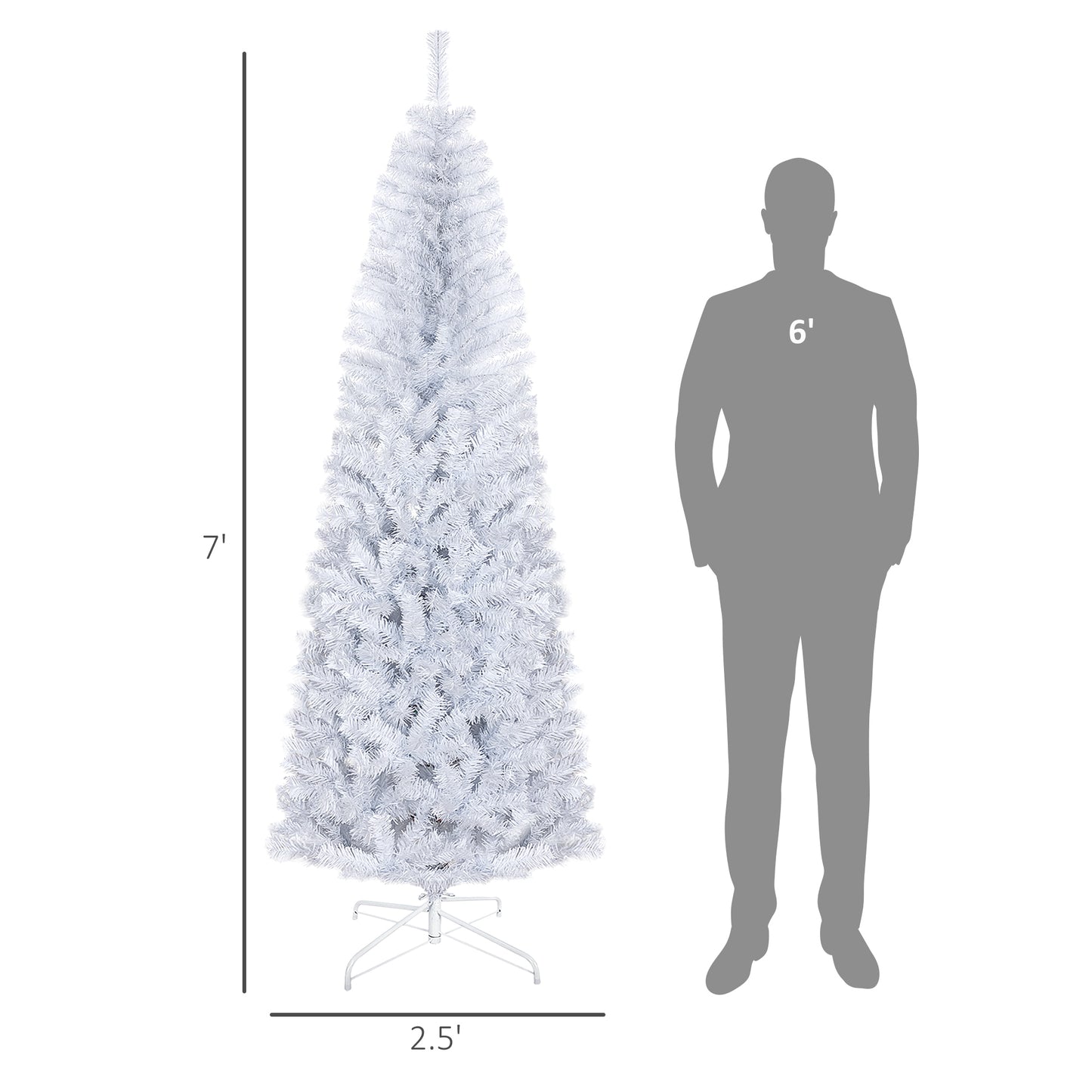 HOMCOM Slim 7 ft White Christmas Tree with Stand for Corners