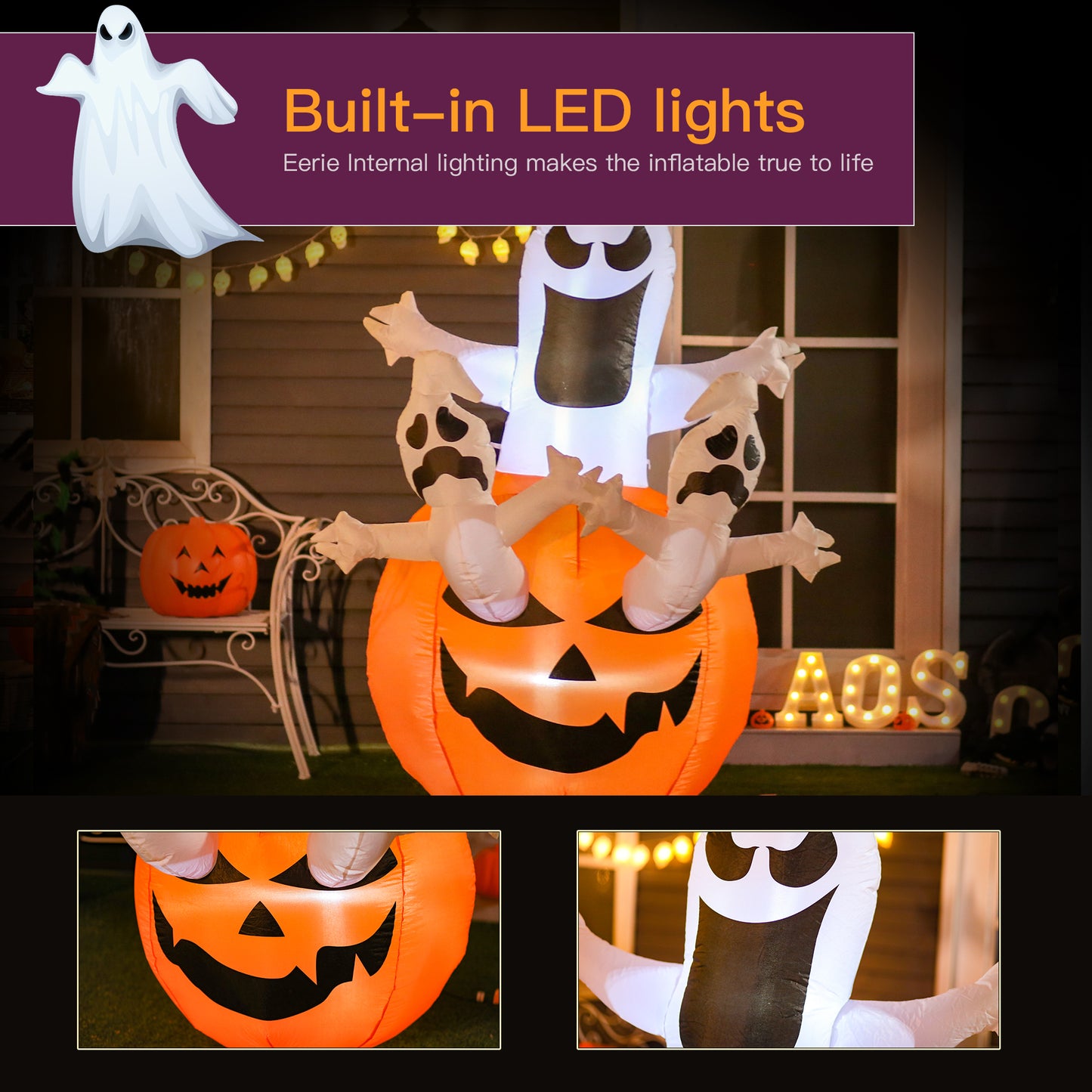 HOMCOM 6' Halloween Inflatable Pumpkin & Ghosts, LED Yard